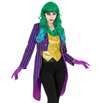 Afbeelding van Widmann Joker Kostuum Pittige Paarse Krijtstreep Slipjas Joke Vrouw Paars Large Halloween Verkleedkleding