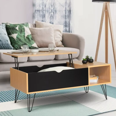 Image de Table basse plateau relevable NOEMI bois pieds épingle