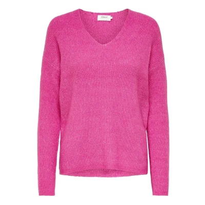 Afbeelding van ONLY Camilla Vneck L/S NOOS Trui, Dames, Maat: Medium, Strawberry moon detail:melange