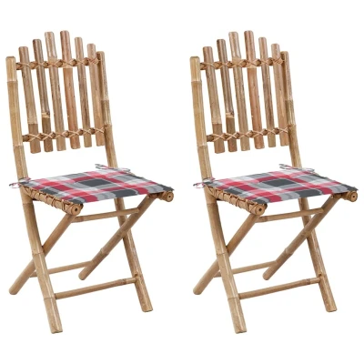 Afbeelding van Tuinstoelen 2 st inklapbaar met kussens bamboe