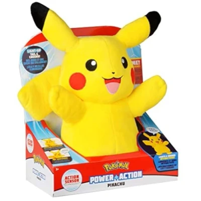 Afbeelding van Pokémon Pikachu Interactieve Power Action pluche dier, 25,4 cm, levering met bewegingssensoren, lichten en geluiden