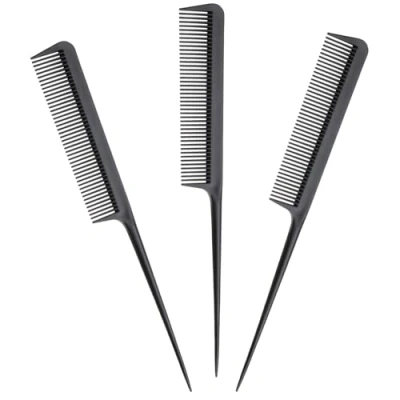 Afbeelding van com four® 3 x naaldkam in zwart, kam met kunststof handvat grove kamdikte, 20,5 cm (03 stuks zwart)