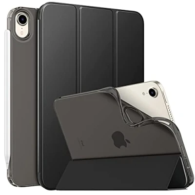 Afbeelding van MoKo Beschermhoes compatibel met nieuwe iPad Mini 6 2021 (6e generatie 8,3 inch), halftransparant en TPU, intelligente hoes automatische wekker/slaap, hoekbeschermer/bumper, zwart