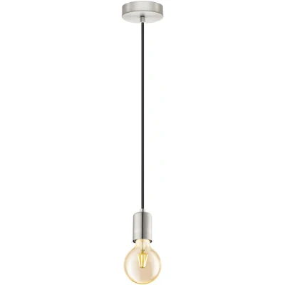 Afbeelding van EGLO Yorth hanglamp, 1 lichtpunt, vintage industrieel, modern, stalen hanglamp in mat nikkel, kabel zwart, eettafellamp, woonkamerlamp hangend met E27 fitting