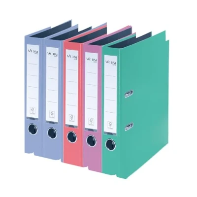 Afbeelding van VON Leitz 10561099 Lot de 5 classeurs A4 en carton avec couverture plastique, largeur dos 50 mm, pour 350 feuilles, certifié FSC, l&#039;école, l&#039;étude et la maison, plusieurs couleurs