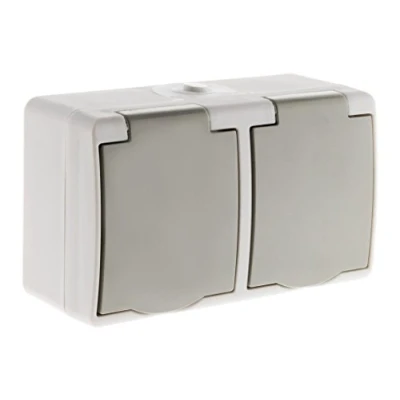 Afbeelding van Zenitech Dubbel stopcontact 2P+T horizontaal Mini IP54 lichtgrijs