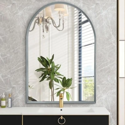 Afbeelding van HLFMVWE Decoratieve boogspiegel met metalen frame, voor badkamer, commode, woonkamer, slaapkamer, inkomhal, open haard (30 x 40 cm)