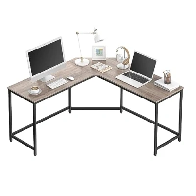 Afbeelding van VASAGLE L vormig bureau, gaming 149 x 76 cm, hoekbureau, ideaal voor studie, computerbureau, ruimtebesparend, eenvoudig te monteren, grijs gemêleerd en inktzwart LWD073B02