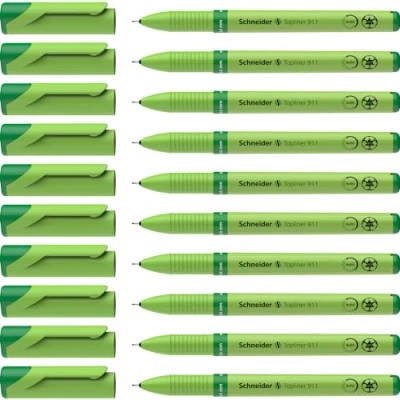 Afbeelding van fineliner Schneider Topliner 911 navulbaar groen doos met 10 stuks