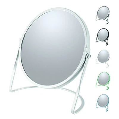 Afbeelding van Make up spiegel Cannes 5x zoom metaal 18 x 20 cm wit dubbelzijdig