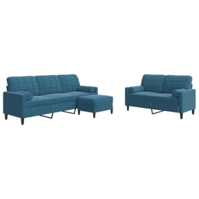 Afbeelding van vidaXL 3 delige Loungeset met kussens en bolsters fluweel blauw