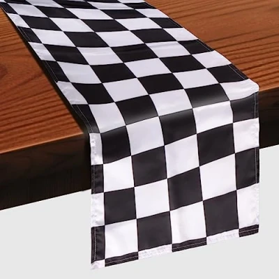 Afbeelding van Tafelloper, rechthoekig, modern, geruit, zwart en wit, 30 x 275 cm, moderne tafelloper voor thuis, keuken, café, eetkamer, boerderij, feest, decoratie