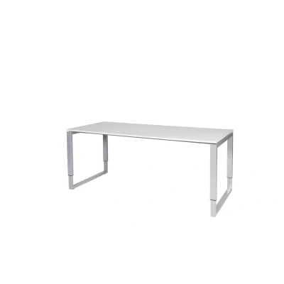 Afbeelding van Domino Plus bureau, hoogte instelbaar (62 85cm) met 180x80cm &#039;zwevend&#039; krijtwit 25mm blad en aluminium (RAL9006) O poot frame