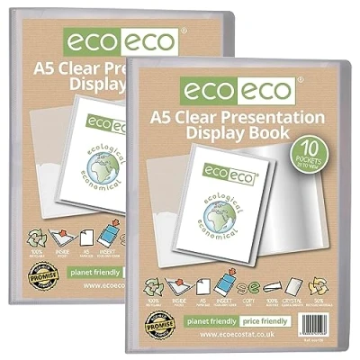 Afbeelding van eco Set van 2 transparante presentatiemappen, 10 hoezen DIN A5, 50% gerecycled, met kunststof