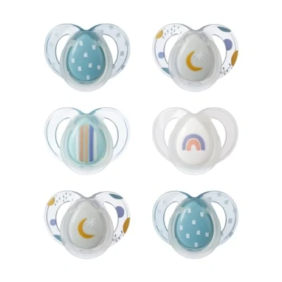 Afbeelding van Tommee Tippee Night Time Soothers, Symmetrical Orthodontic Design, BPA Free Silicone Baglet, 6 18m, Pack of