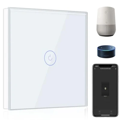 Afbeelding van BSEED Smart schakelaar Alexa 1 gang, Weg WiFi, werkt met Amazon en Google Home, witte glazen touch wandschakelaar (neutrale draad vereist)