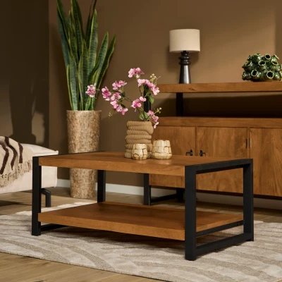 Afbeelding van Homestylingshop Salontafel industrieel Ben mangohout 110 cm