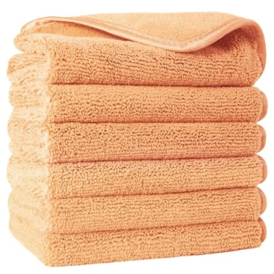 Afbeelding van POLYTE Set van 6 pluisvrije microvezel gezichtshanddoeken, 33 x cm, oranje