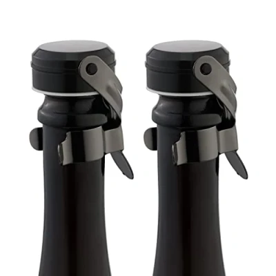 Afbeelding van Champagnestopper en wijnstopper RVS champagneflesstopper herbruikbare wijnflesstopper, lekvrij houdt vers (zwart, 2 stuks)