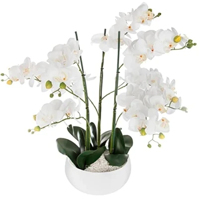 Afbeelding van KUNST ORCHIDEE Orcidee bloem WIT WITTE KERAMISCHE POT HOOGTE 65 CM