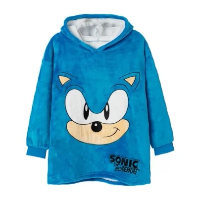 Afbeelding van Sonic Boys&#039; Blue Fleece Hooded Deken Maak je klaar om met te rennen Dit blauwe kindersweatshirt is perfect warm, comfortabel en avontuurlijk houden op koele dagen nachten, Blauw