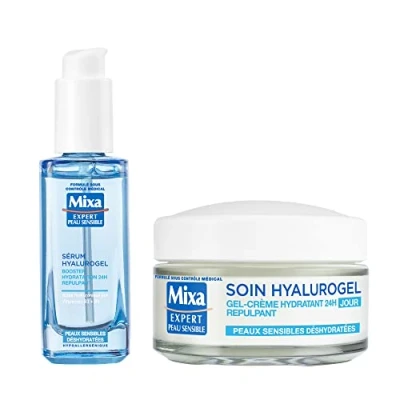 Afbeelding van Mixa Expert Gevoelige Huid Hyalurogel routine 24 uur repulserende hydratatiebooster zuiver hyaluronzuur, vitamine B3 + B5, serum verzorging