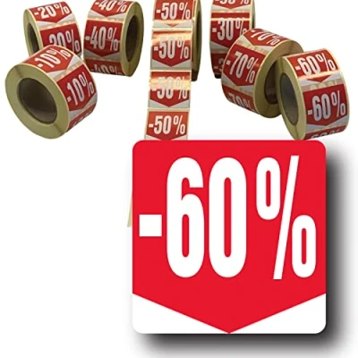 Afbeelding van Affichesstore 30288 rol met 500 zelfklevende etiketten, 60% vierkant formaat 35 x mm glanzend zelfklevend sticker korting percentage