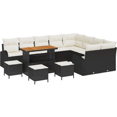 Afbeelding van vidaXL 13 delige tuinbank set met kussens zwart poly rattan acacia
