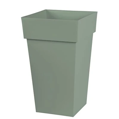 Image de EDA Pot de Fleur Carré Haut Toscane Volume 62 L 39 x H.65 cm, Vert Laurier