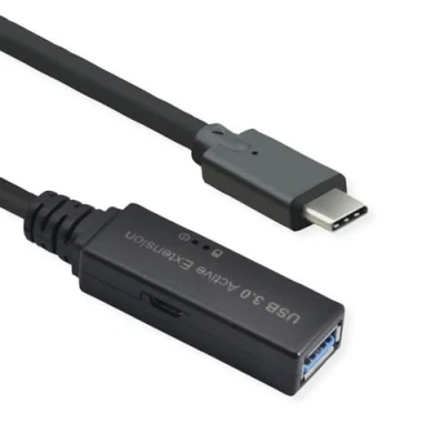 Afbeelding van ROLINE USB 3.2 Gen 1 Actieve Repeater Kabel, Type A C, zwart, 5 m