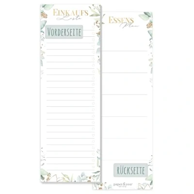 Afbeelding van paper&amp;you® Boodschappenlijstblok [bladgoud] met magneet, 50 vellen, staand formaat, notitieblok voor boodschappenlijstje maaltijdplanner op de achterkant, duurzaam en milieuvriendelijk