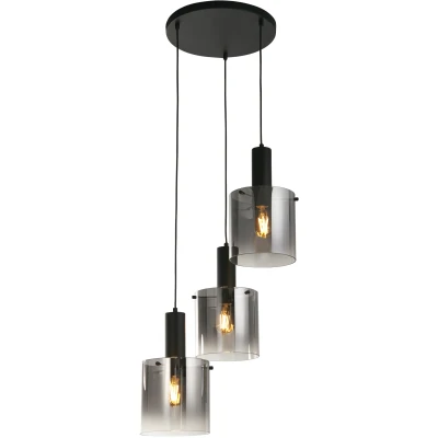 Afbeelding van Searchlight Sweden Hanglamp Ø 47 X 150 Cm Mat Zwart En Gerookt Glas