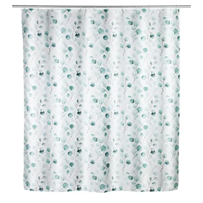 Afbeelding van Pioppo Douchegordijn, 180 x 200 cm, gordijn van 100% polyester, met metalen ogen en rubberen gewichtsband, voor douche badkuip, waterdicht wasbaar, 12 witte ringen