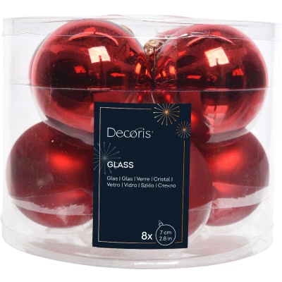 Afbeelding van 8 kerstballen kerstrood glans mat 70 mm KSD