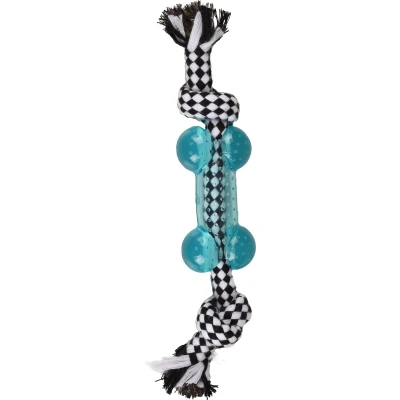 Afbeelding van Flamingo Djengo Met 2 Knopen Speelgoed Honden Hs Touw Hondenbeen Tpr Blauw 25cm 1st 127826