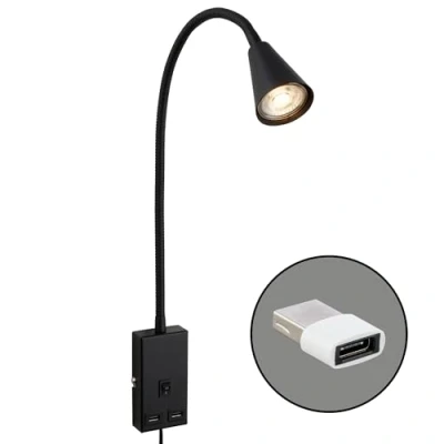 Afbeelding van Briloner Justra Leeslamp 2175015 Zwenkbaar 2 USB poorten Stekkerbediening 48,5 x 6 42,5 cm Zwart