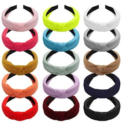 Afbeelding van Belle Vous Haarband voor dames met strik, tulbandstijl (15 stuks), hoofdband, haarband, haaraccessoires en meisjes, 15 kleuren