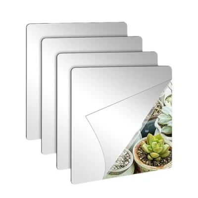 Afbeelding van Aidqxbaoer Set van 4 zelfklevende spiegels 15 x cm Acryl Flexibel Voor badkamer, woonkamer, slaapkamer, kast