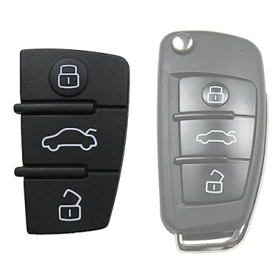 Afbeelding van Chiavit Rubber 3 Reservetoetsen Afstandsbediening Sleutelhoes Zwart Audi A1 A3 A4 A5 A6 A8 S4 S5 Q5 Q7 CLAVIT Reserveonderdelen Auto Logo Cover Membraan Knoppen