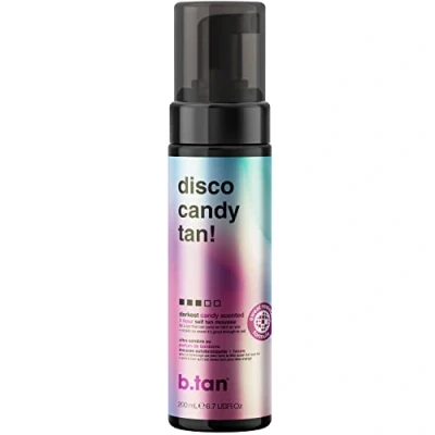 Image de b.tan Mousse Autobronzante Disco Candy Tan â“ 1 Heure, Rapide, Résistante à la Transpiration et au Transfert, Végétalien, Sans Cruauté Envers Les Animaux, 6.7oz