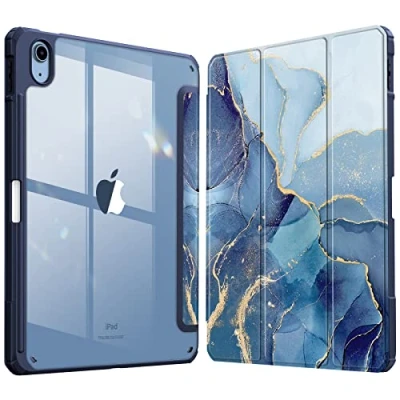 Afbeelding van FINTIE Hybride hoes compatibel met iPad 10e generatie 2022 (10,9 inch) [Ultradun] schokbestendige transparante beschermhoes geïntegreerde potloodhouder, automatische slaap/wake, oceaanmarmer
