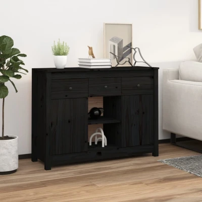 Afbeelding van Dressoir 100x35x74,5 cm massief grenenhout zwart
