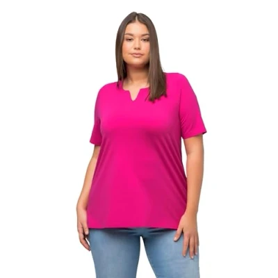 Image de Ulla Popken T Shirt, A Linie, Tunika Kragen, Halblange Ärmel Femme, Fuchsia Pink, 62 Grande taille
