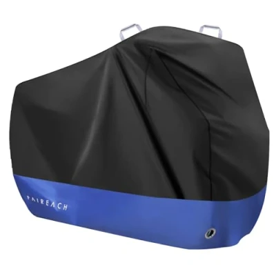 Afbeelding van Afdekzeil, waterdicht, fiets overlapping, 210D premium fabric, fietsgarage, bescherming tegen rain, snow, UV, beschermhoes met slotgaten en zak, Zwart blauw