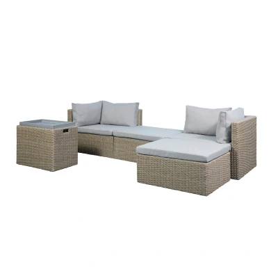 Afbeelding van Cora 6 pcs loungeset wicker beige/bruin