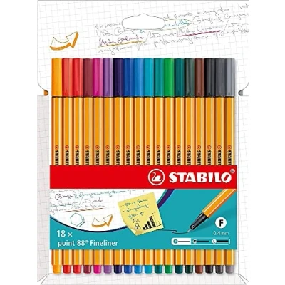 Image de STABILO stylo feutre pointe fine point 88 Étui carton de 18 fin, Coloris intenses