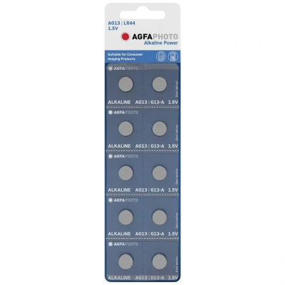 Afbeelding van Agfaphoto Alkaline batterij, knoopcel, LR44, V13GA, 1,5 V voeding, blisterverpakking (10 pack)