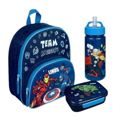 Afbeelding van Marvel Avengers kleuterschoolrugzak voor jongens gepersonaliseerd met naam kinderrugzak voorvak, Set 1