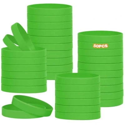 Afbeelding van HONTIUS Lot de 50 bracelets en silicone 20,2 cm Pour l&#039;école, les enseignants, équipes, fêtes, hommes et femmes Vert