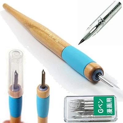 Afbeelding van Tachikawa Comic Pen Penpunt Houder (T 40) + Zebra G Model Chrome 10 Penpunten (PG 6C C K)